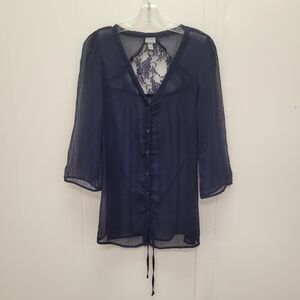 Vanity Sheer Crepe Long Sleeve Button Front Top